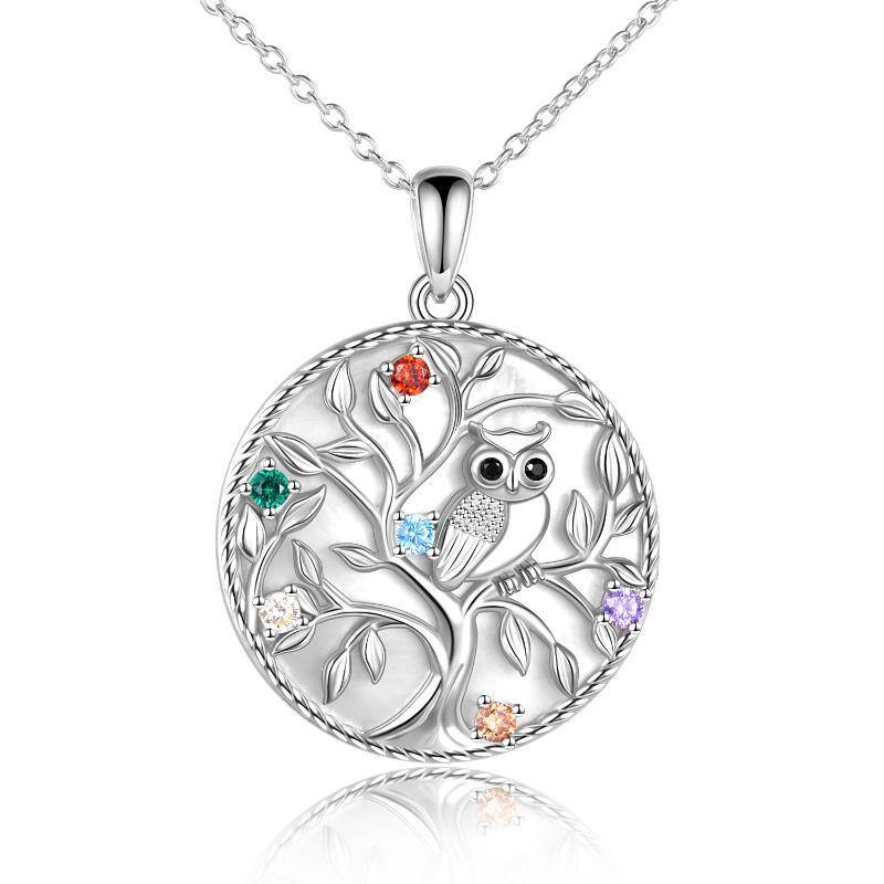 Collier en argent sterling avec pendentif hibou et arbre de vie en zircon cubique-1