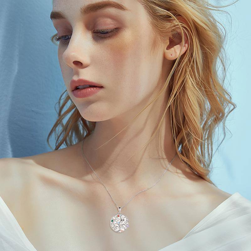 قلادة دائرية من الفضة الإسترلينية مرصعة بزركونيا مكعبة على شكل بومة وشجرة الحياة-2