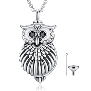 Sterling Silver Circular Shaped Owl Urn Necklace for Ashes with Engraved Word-23