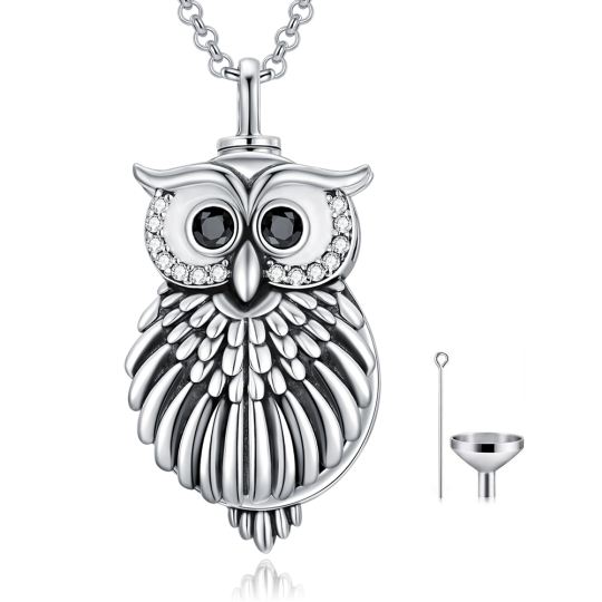 Sterling Silver Circular Shaped Owl Urn Necklace for Ashes with Engraved Word