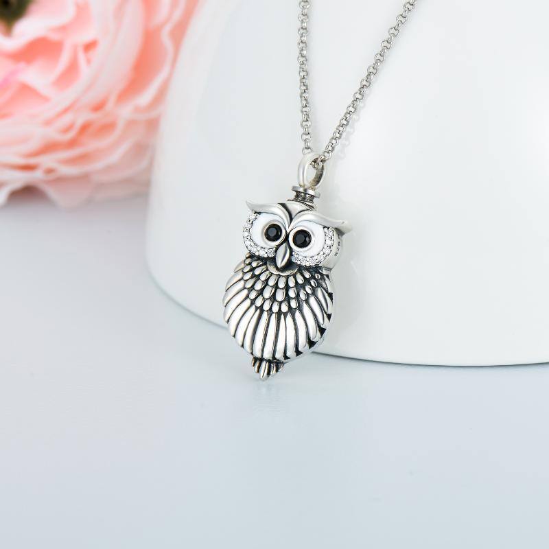 Collier urne hibou en argent sterling avec mot gravé-3