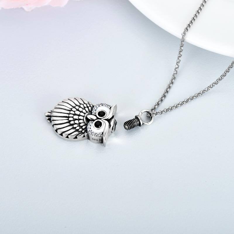 Collier urne hibou en argent sterling avec mot gravé-4