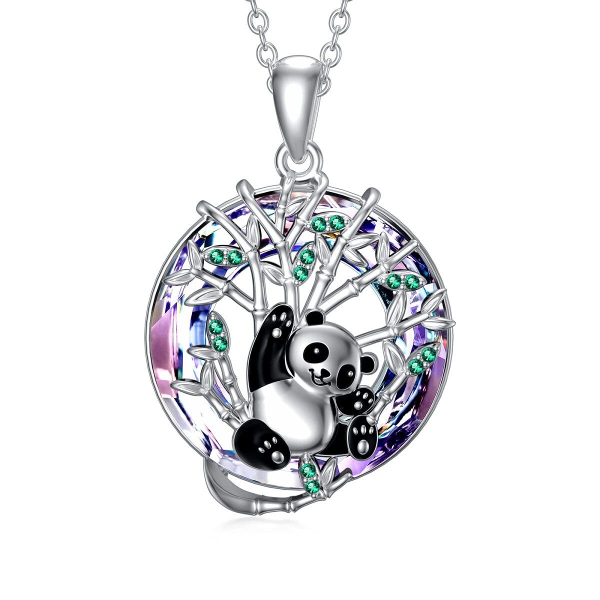 Collier pendentif en cristal de panda de forme circulaire en argent sterling-1