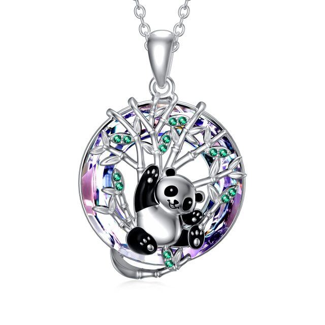 Sterling Silver Circular Shaped Panda Crystal Pendant Necklace-1