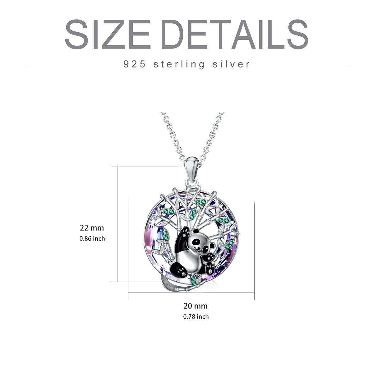 Sterling Silver Circular Shaped Panda Crystal Pendant Necklace-6