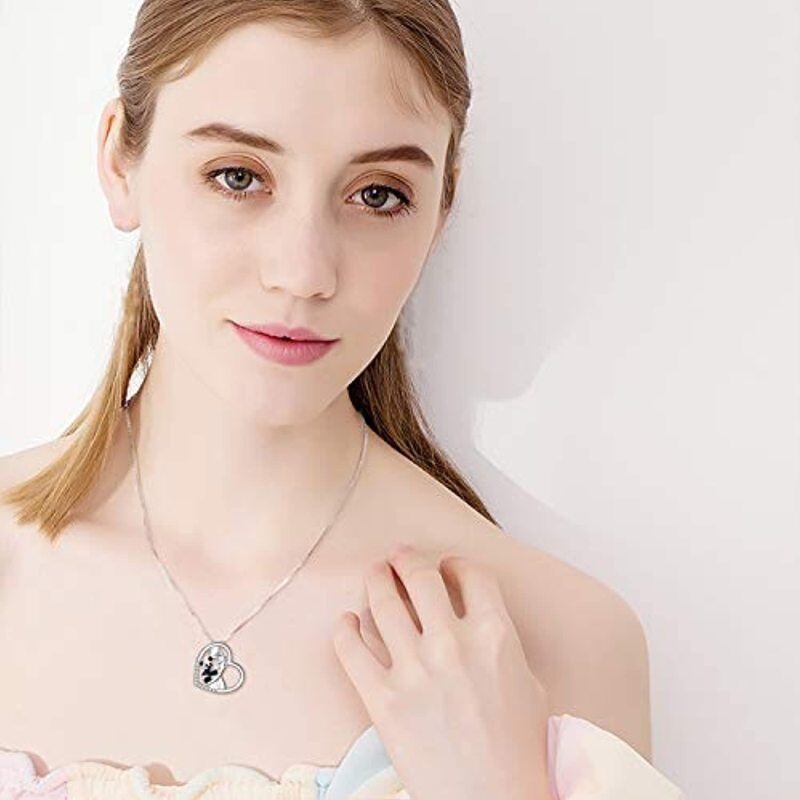 Prata esterlina panda urso coração pingente colar jóias presentes-2