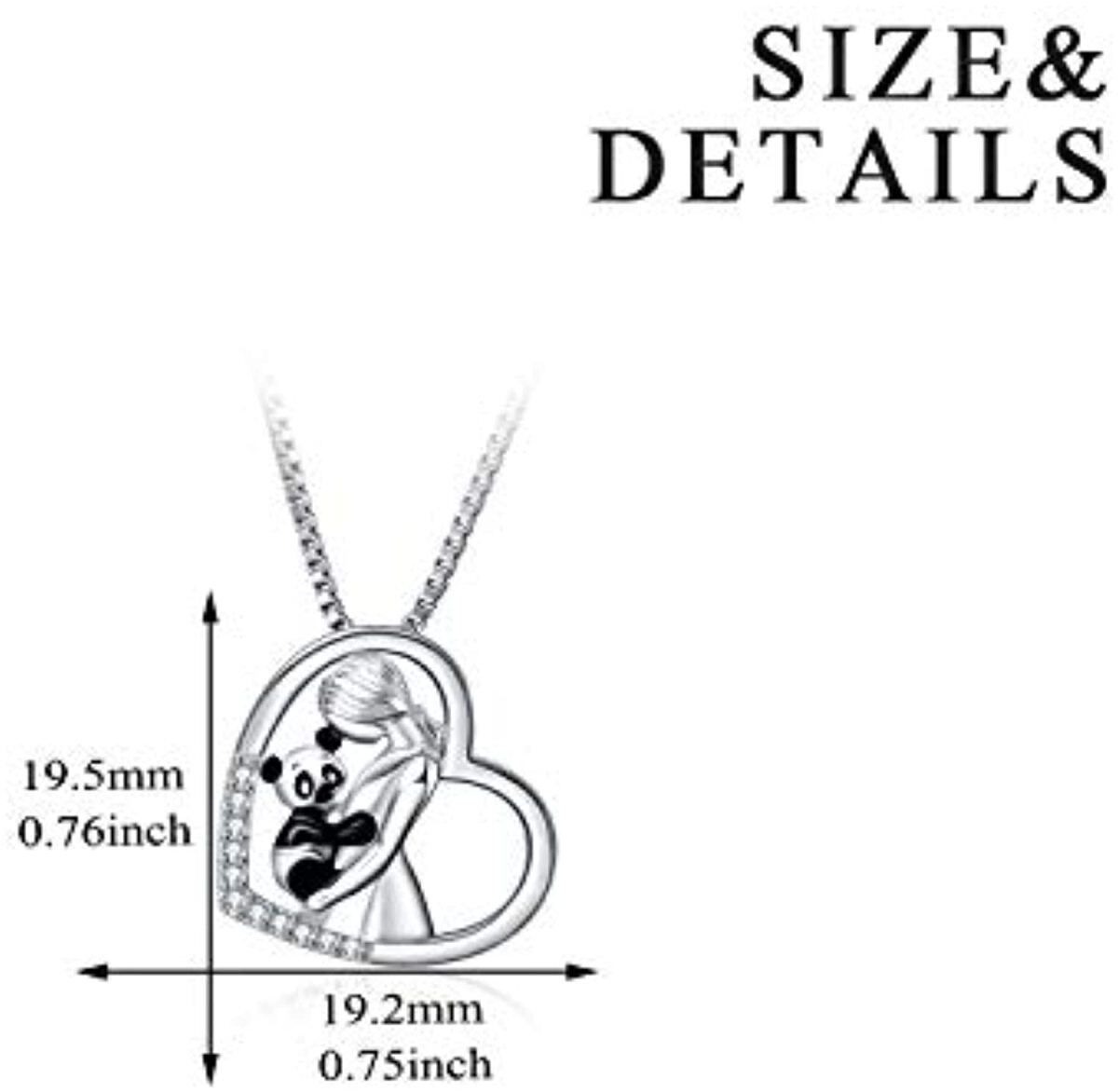 Sterling Silver Circular Shaped Cubic Zirconia Panda & Heart Pendant Necklace-5