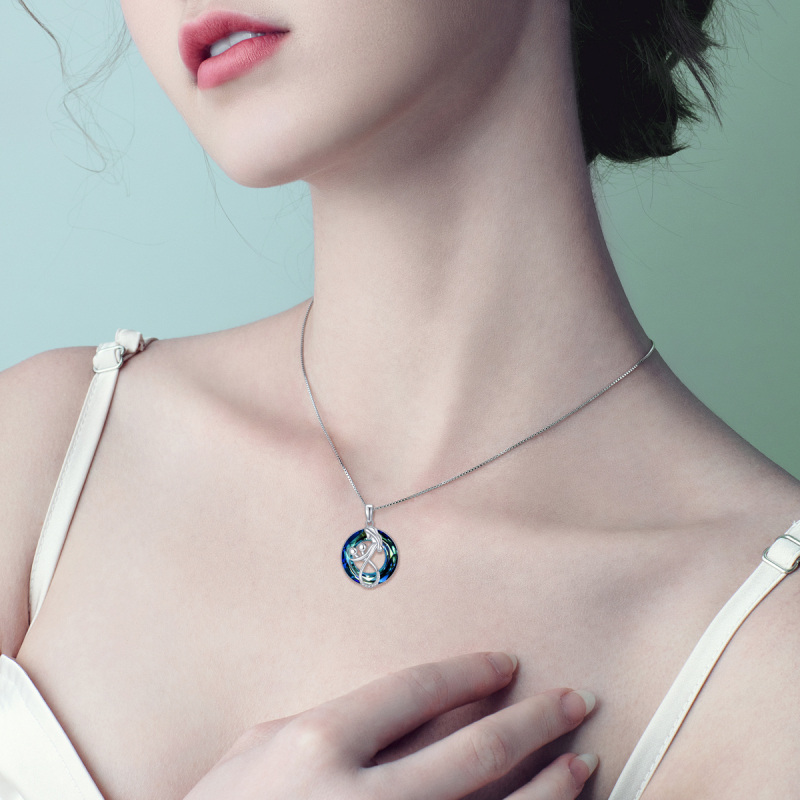 Collana con ciondolo di cristallo in argento sterling a forma di cerchio per genitori e figli-2