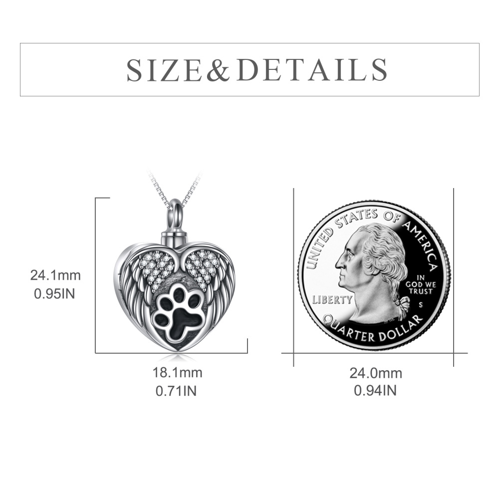 Collar de urna de plata de ley con circonita cúbica circular y ala de ángel para cenizas-5