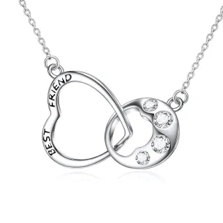 Sterling Silver Puppy Paw & Heart Necklace Friendship Jewelry Gift For Dog Lovers-1