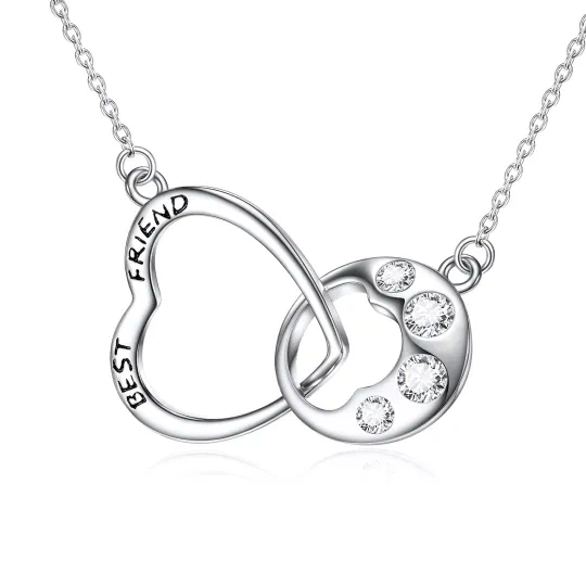 Sterling Silver Circular Shaped Cubic Zirconia Paw & Heart & Infinity Symbol Pendant Necklace