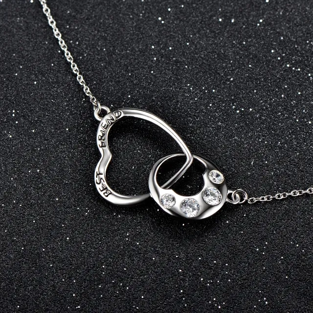 Sterling Silver Circular Shaped Cubic Zirconia Paw & Heart & Infinity Symbol Pendant Necklace-3