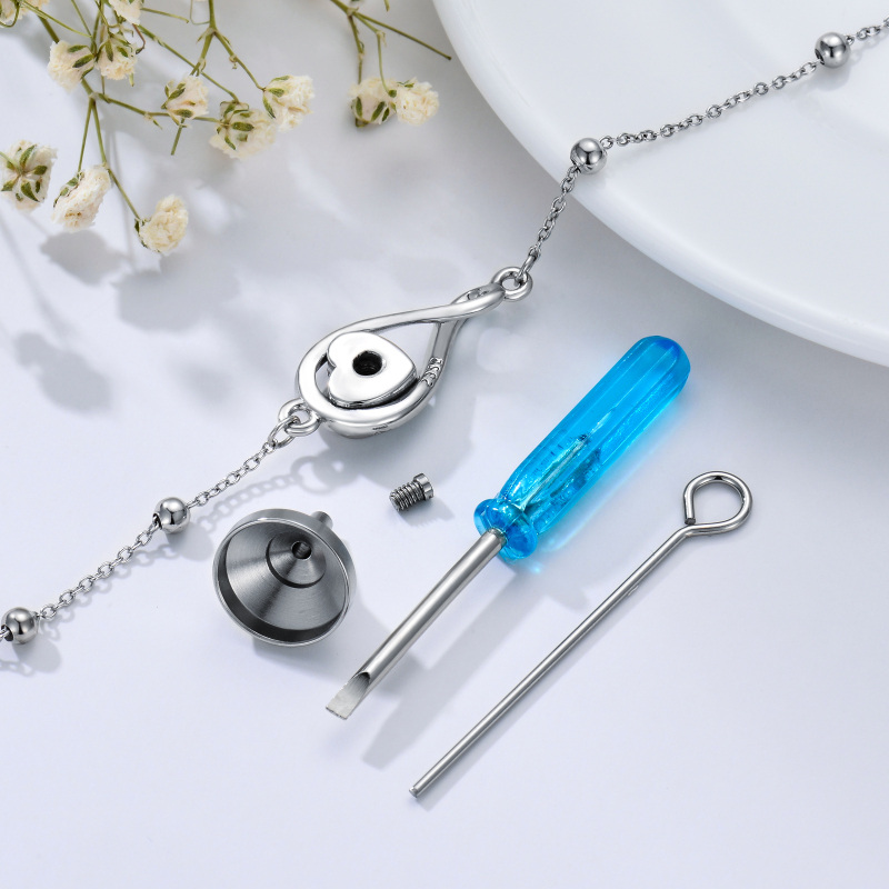 Pata de zircônia cúbica circular de prata esterlina com coração com símbolo do infinito pulseira de urna para cinzas para mulheres-5