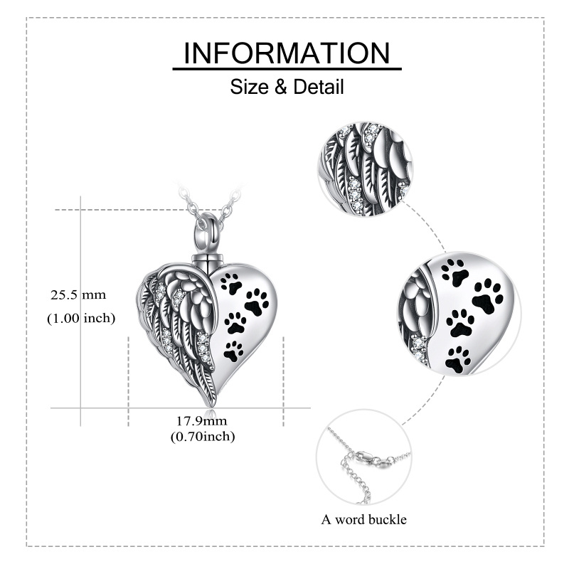 Sterling Silver Circular Shaped Cubic Zirconia Paw & Heart Urn Necklace for Ashes with Engraved Word-5