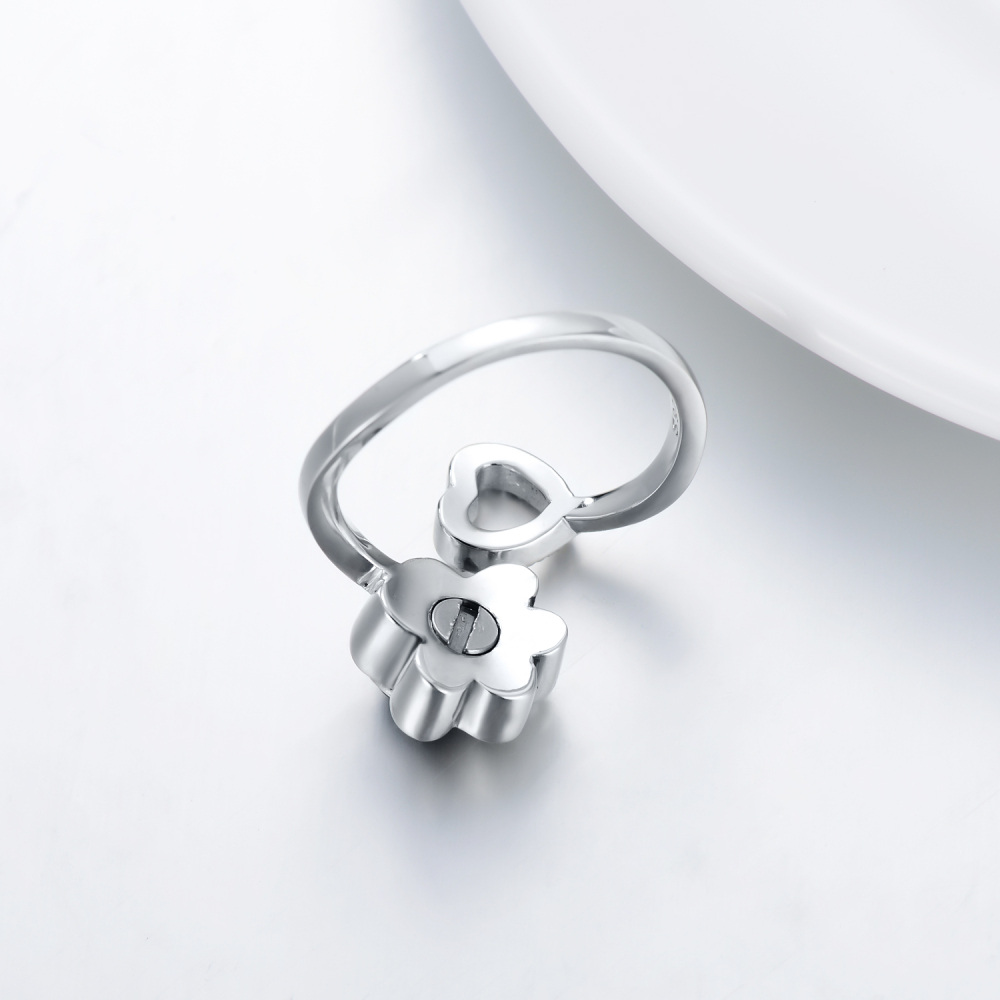 Sterling Silver Round Shaped Cubic Zirconia Paw & Heart Urn Ring-5