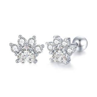 Sterling Silver Circular Shaped Cubic Zirconia Paw Stud Earrings-35