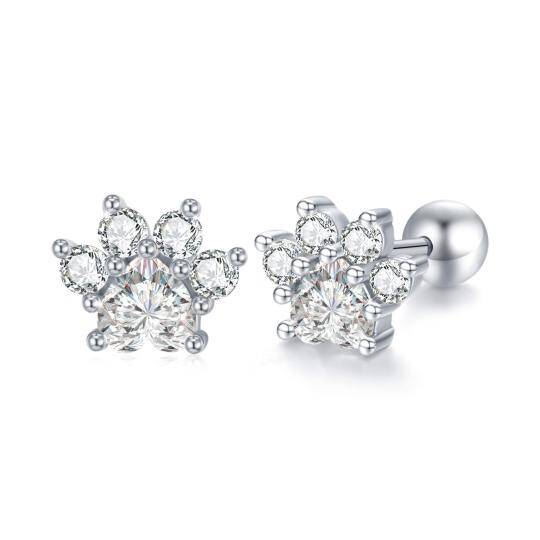 Sterling zilveren ronde vorm Cubic Zirconia Paw Stud oorbellen