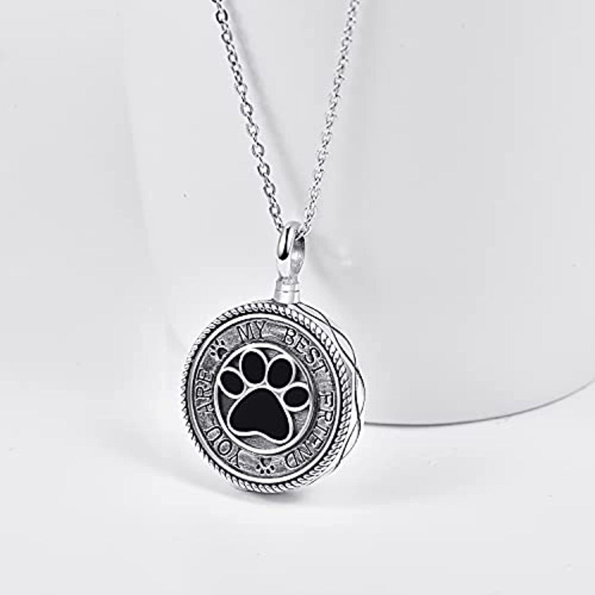 Sterling Silver Circular Shaped Paw Urn Necklace for Ashes-2