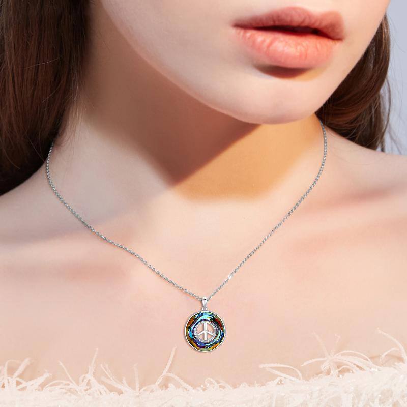 قلادة من الفضة الإسترلينية على شكل دائري مزينة برمز السلام-2