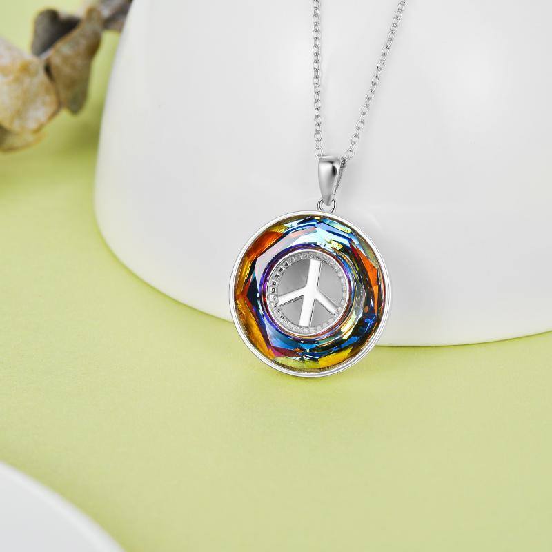 قلادة من الفضة الإسترلينية على شكل دائري مزينة برمز السلام-3