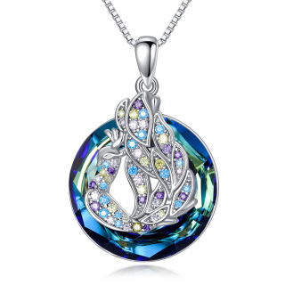 Sterling Silver Circular Shaped Peacock Crystal Pendant Necklace-3