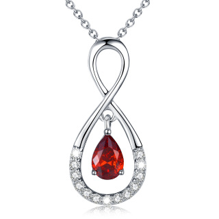 Sterling Silver Circular Shaped & Pear Shaped Cubic Zirconia Infinite Symbol Pendant Necklace-49