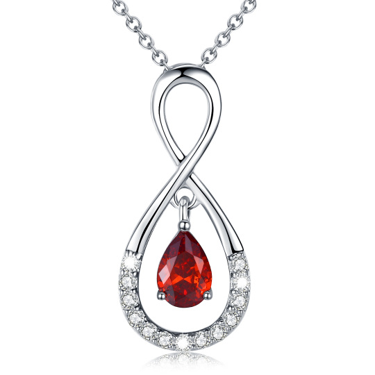 Sterling zilveren cirkelvormige en peervormige cubic zirconia oneindige symbool hanger ketting