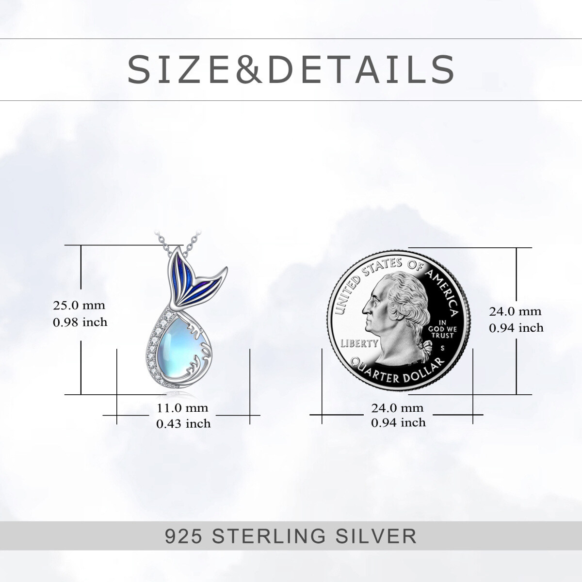 Sterling Silber kreisförmig & birnenförmig Cubic Zirkonia & Mondstein Meerjungfrau Schwanz-5