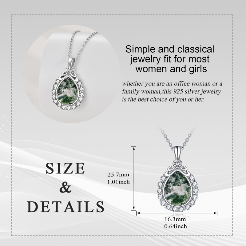 Collar con colgante de filigrana de ágata musgo y pera de plata de ley para mujer-5