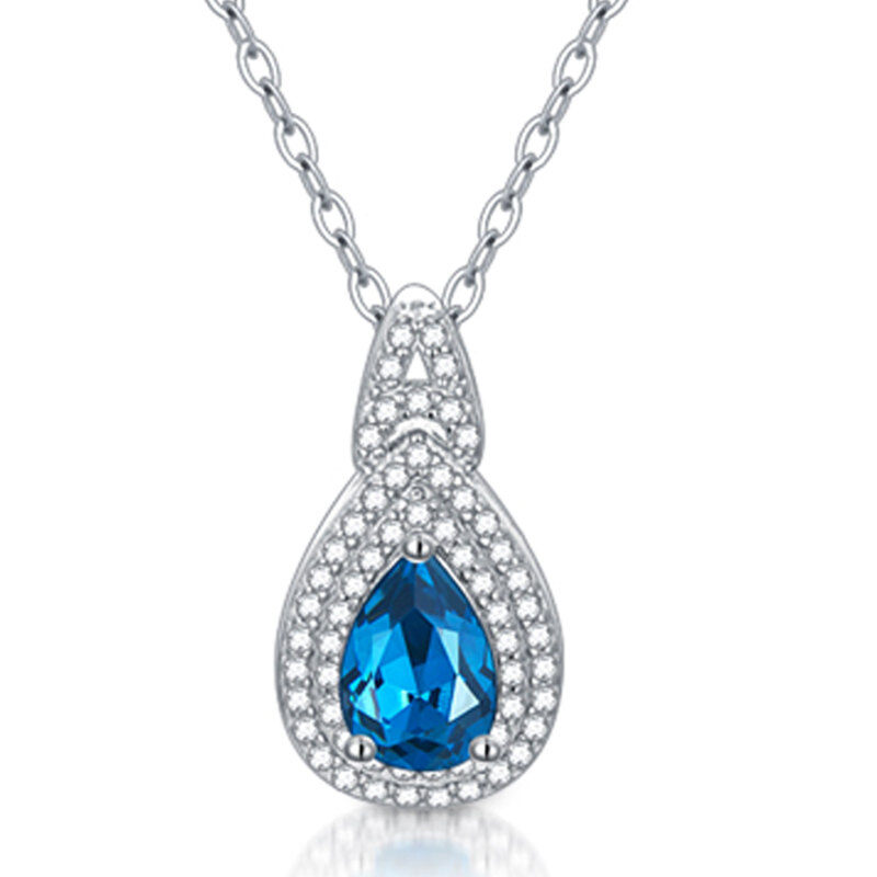 Sterling Silver Pear Topaz Drop Shape Pendant Necklace For Women Best Friend-17