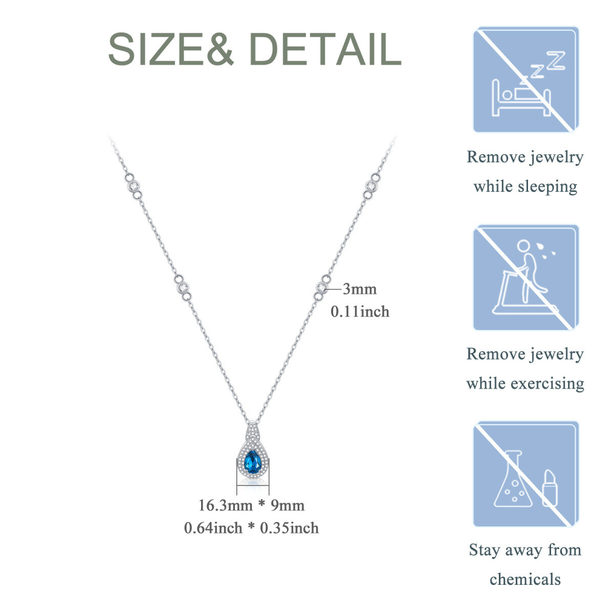 Sterling Silver Pear Topaz Drop Shape Pendant Necklace For Women Best Friend-6