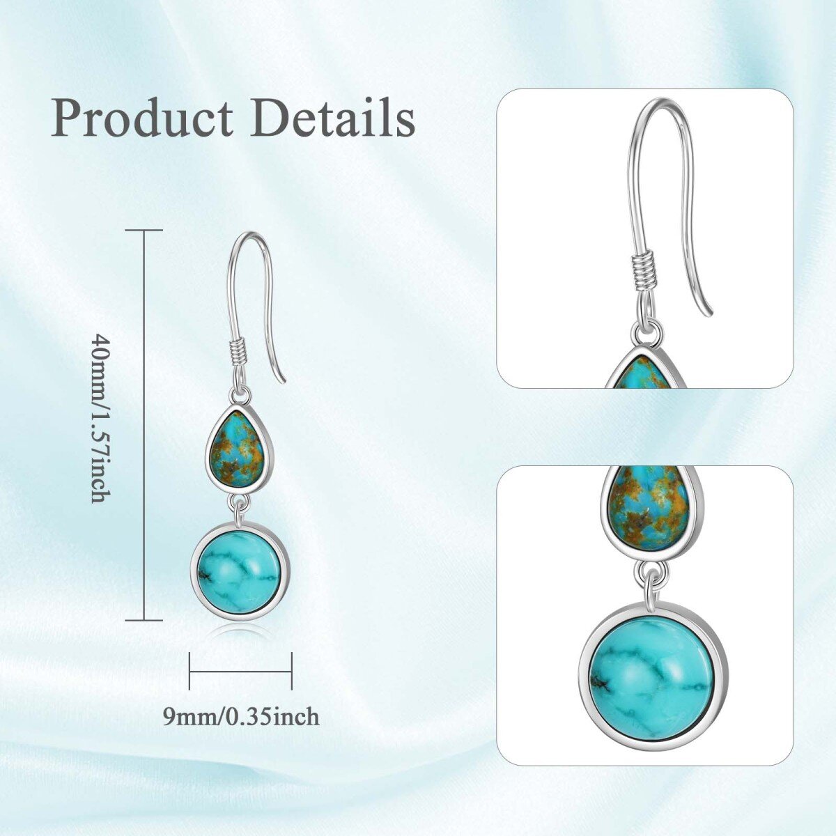 Sterling Silver Circular & Pear Turquoise Drop Earrings For Women-5