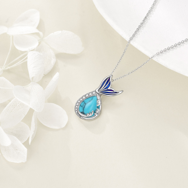 Collier en argent sterling avec pendentif queue de sirène en zircon cubique et turquoise d-3