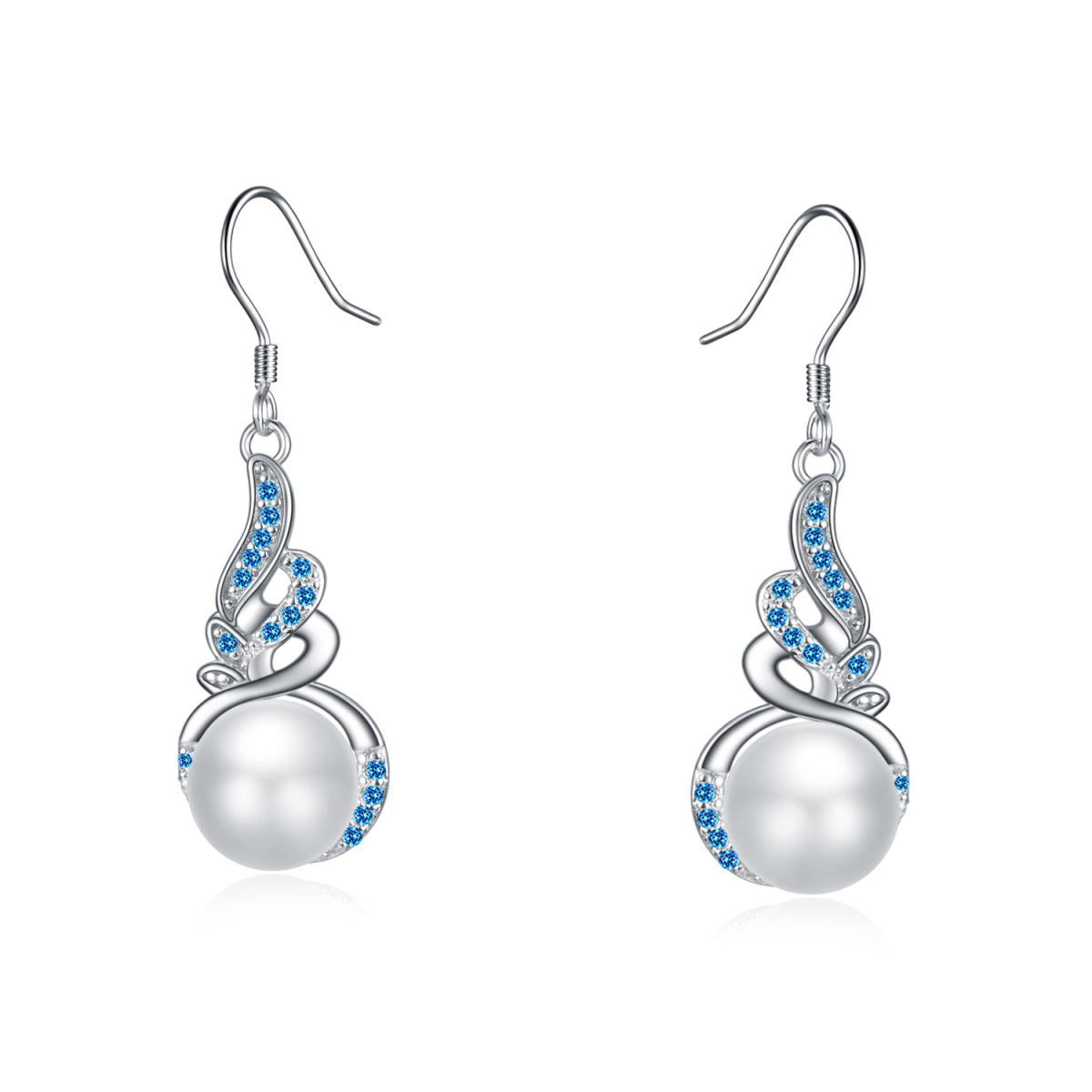 Sterling Silber kreisförmig Cubic Zirkonia & Perle Engelsflügel Tropfen Ohrringe-1