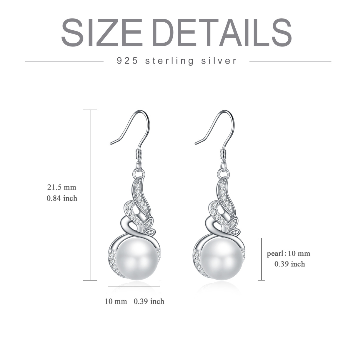 Sterling Silber kreisförmig Cubic Zirkonia & Perle Engelsflügel Tropfen Ohrringe-6