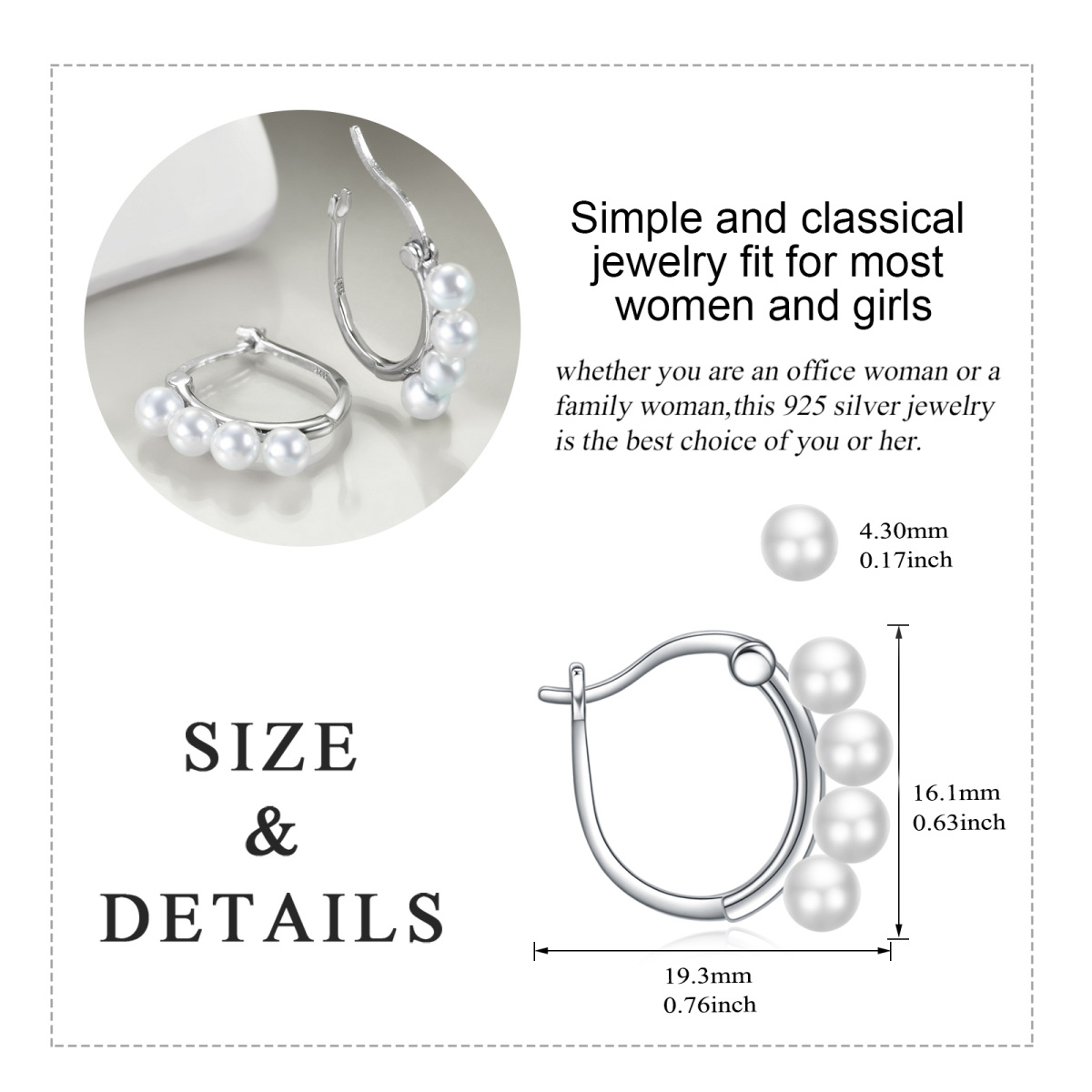 Sterling Silver Circular Shaped Pearl Bead Hoop Earrings-5