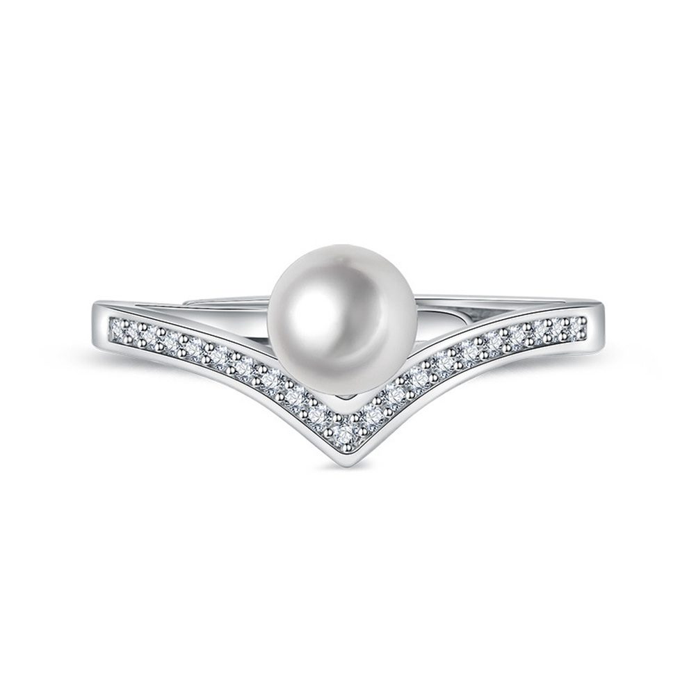 Perle de forme circulaire en argent sterling avec bague réglable en diamant créé en laboratoire-1