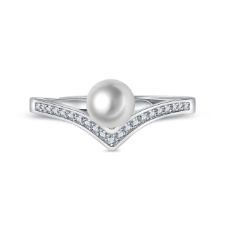 Sterling Silver Circular Shaped Lab Created Diamond & Pearl Custom Bead Ring 3EX IGI Certified-27