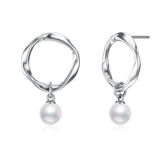 Sterling Silver Circular Shaped Pearl Circle Drop Earrings