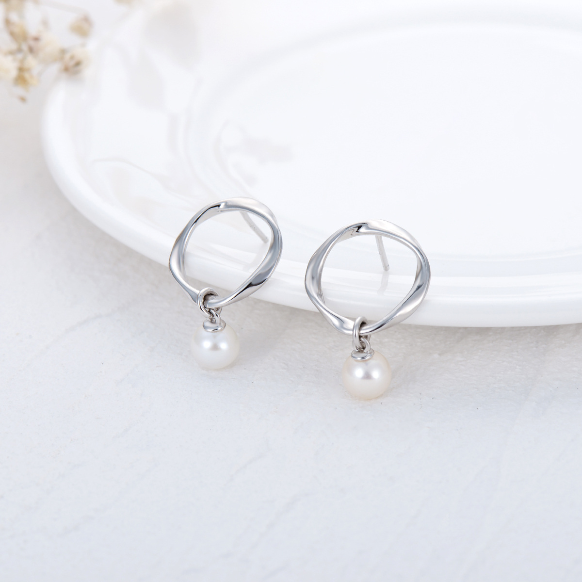 Pendants d'oreilles en argent sterling avec perles de forme circulaire-3