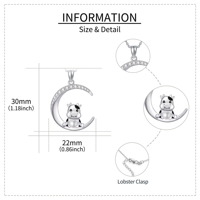 Colar com pingente de vaca com pérolas de zircônia cúbica em formato circular de prata esterlina-5