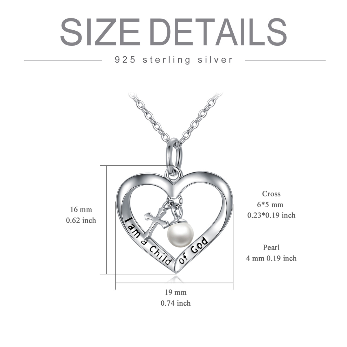 Sterling zilveren cirkelvormige parelkruis & hart metalen choker ketting met gegraveerd woord-6