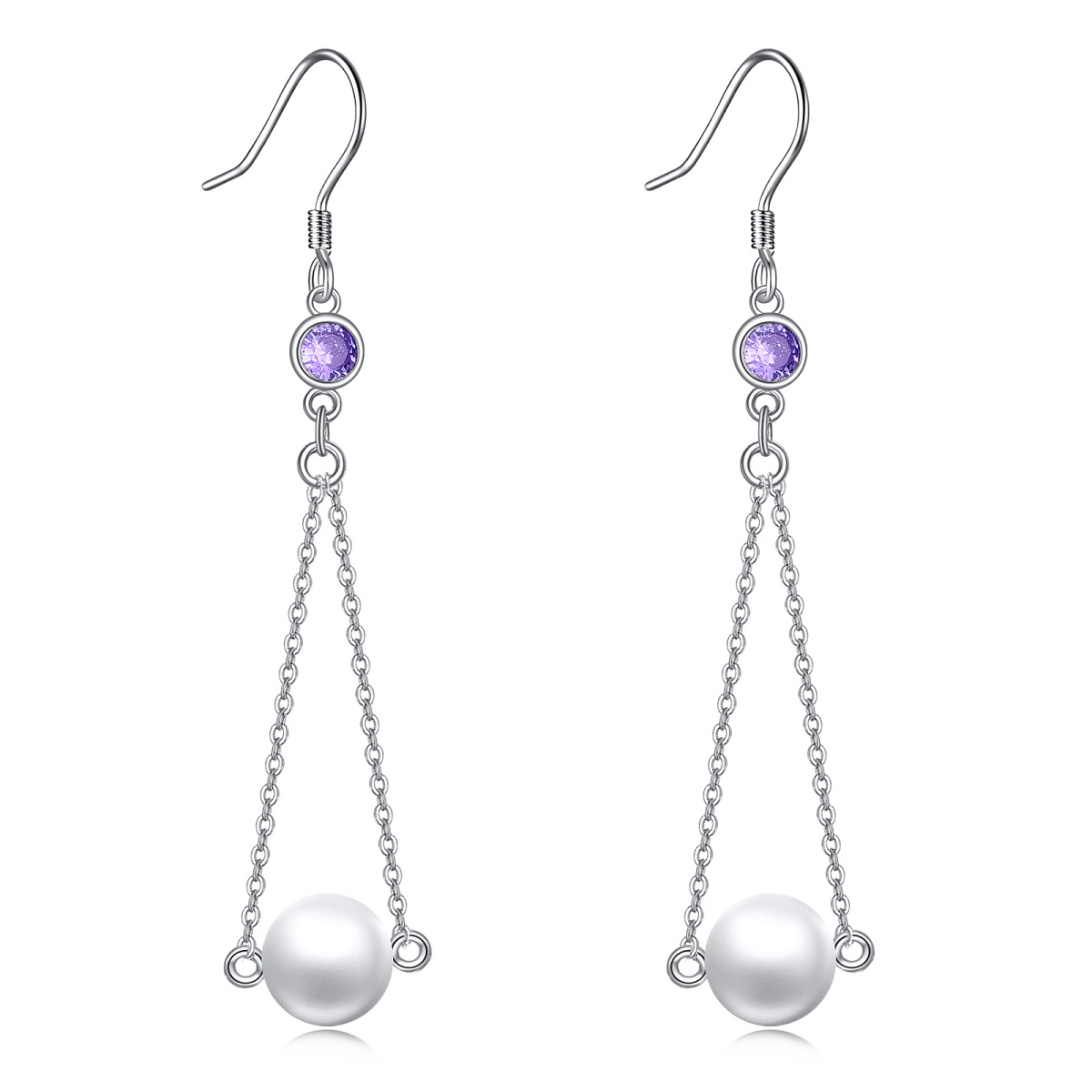 Sterling Silver Circular Shaped Pearl Drop Earrings-1