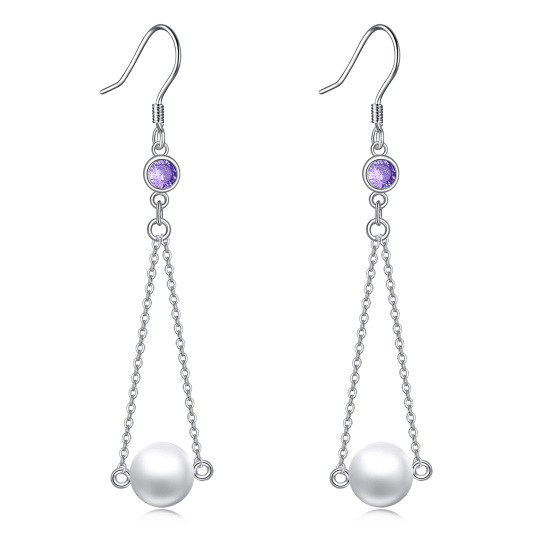 Sterling Silver Circular Shaped Pearl Drop Earrings