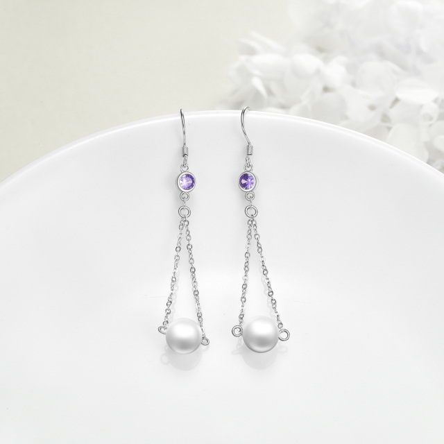 Orecchini pendenti con perla a forma circolare in argento sterling-3