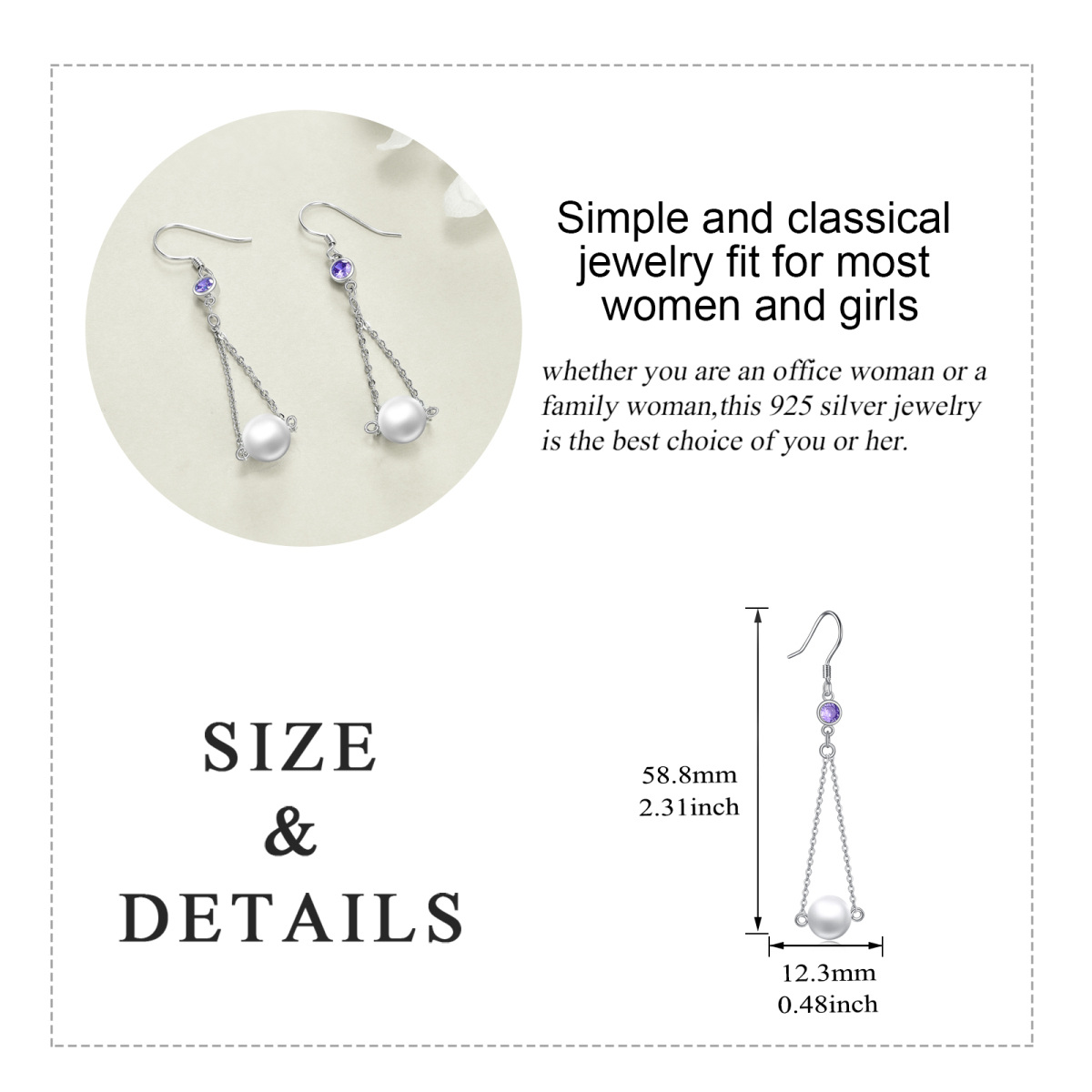 Sterling Silver Circular Shaped Pearl Drop Earrings-5