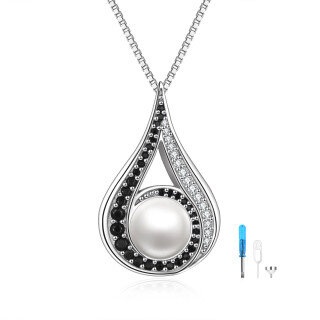 Sterling Silver Circular Shaped Pearl Drop Shape Urn Necklace for Ashes-26