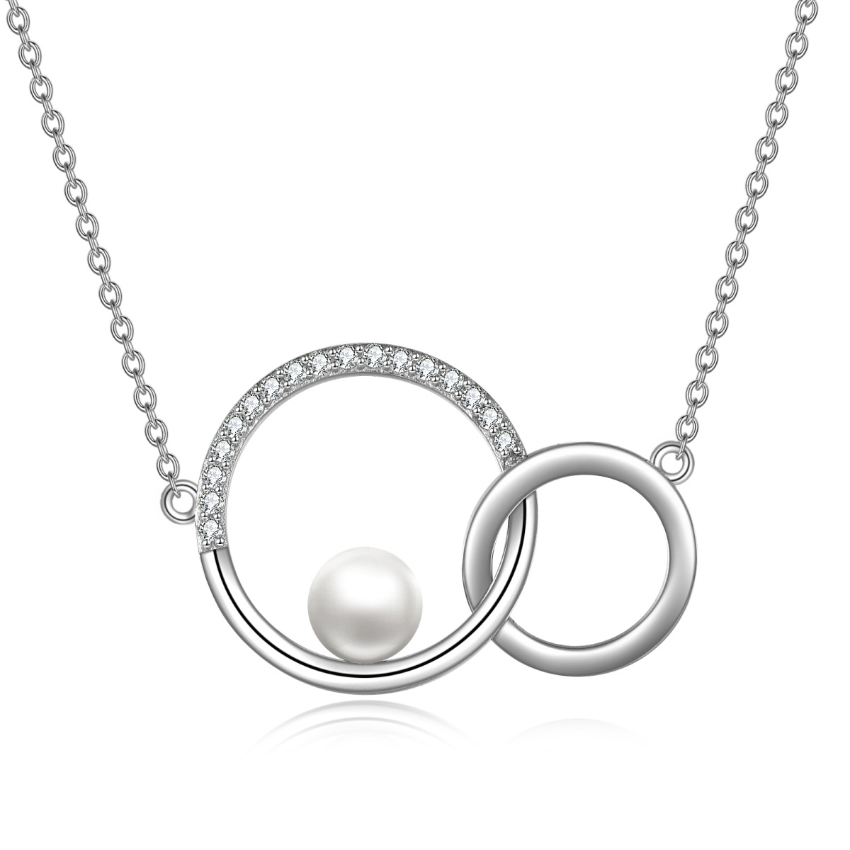 Sterling Silver Circular Shaped Pearl Generation Ring Circle Pendant Necklace-1