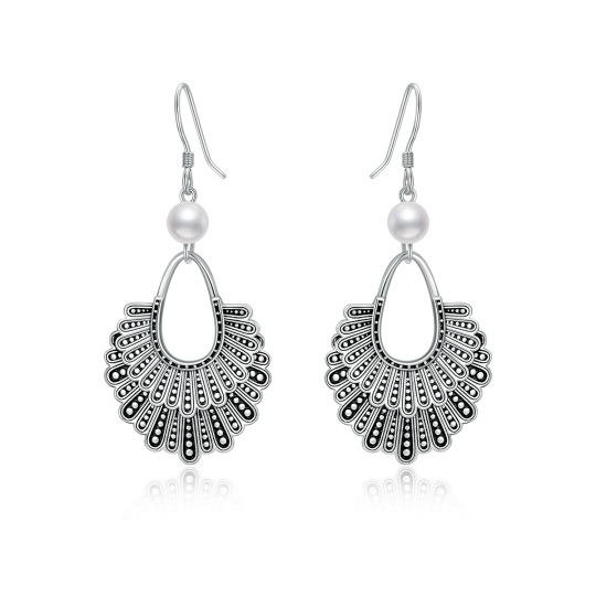 Boucles d'oreilles pendantes en argent sterling avec perles de forme circulaire et collier-1