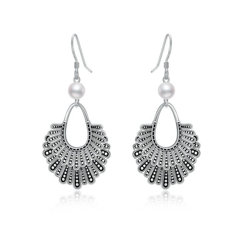 Boucles d'oreilles pendantes en argent sterling avec perles de forme circulaire et collier